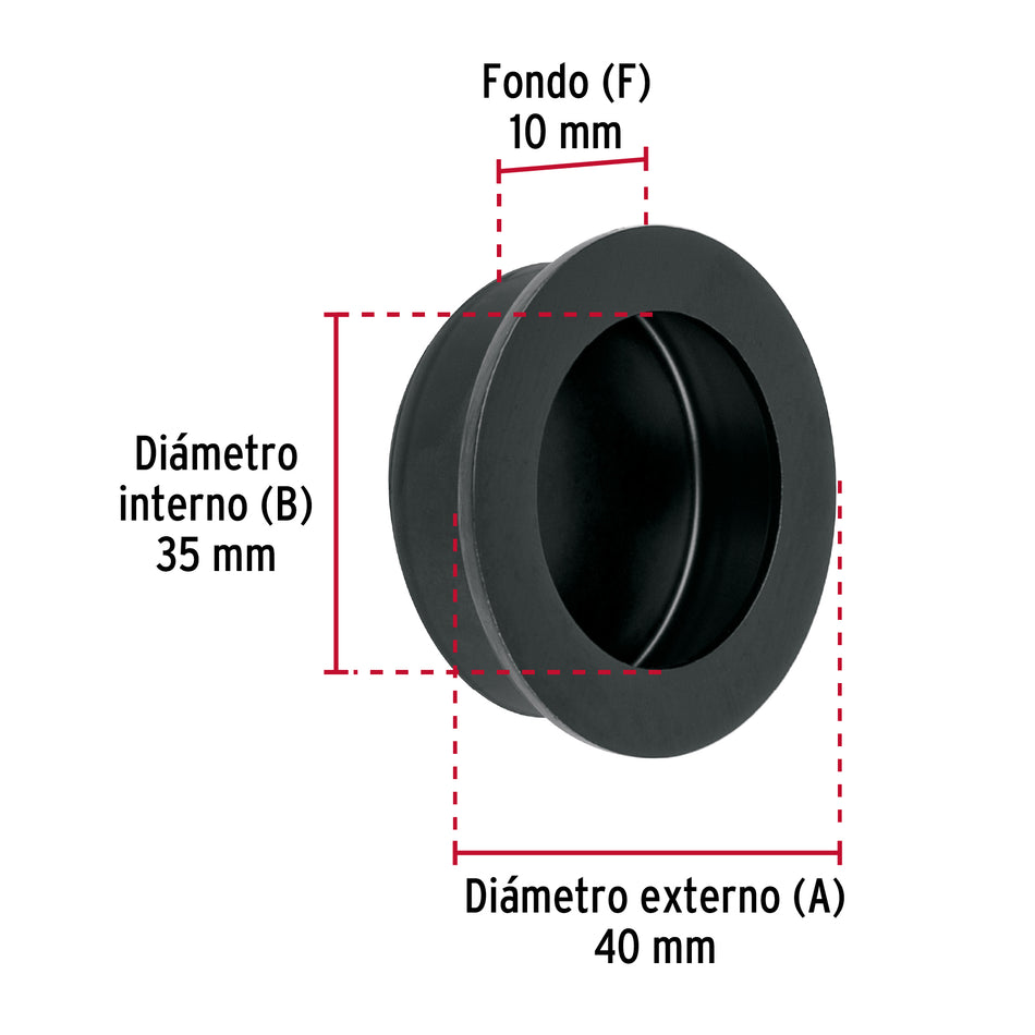 Jaladera de embutir circular No. 3 acabado negro Caja con 10, 47802