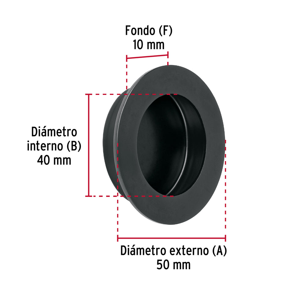 Jaladera de embutir circular No. 4 acabado negro Caja con 10, 47803