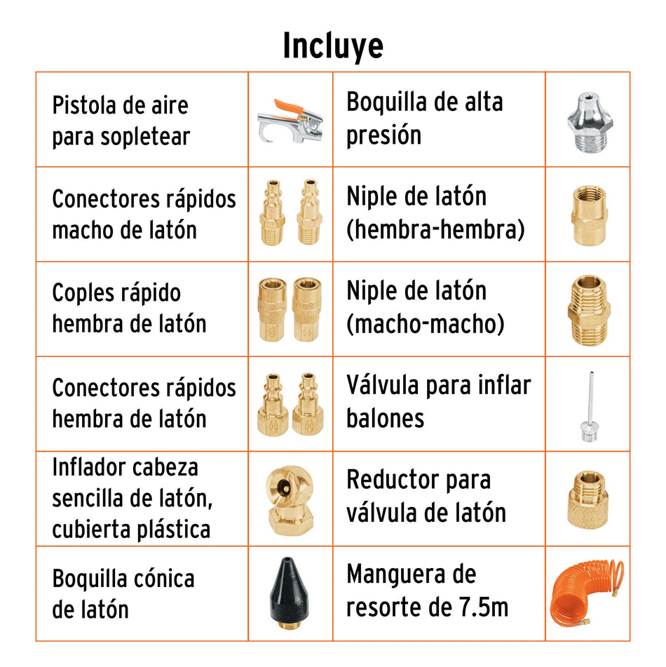 Juego de 15 piezas para compresor de aire, Truper Caja con 4, 19094