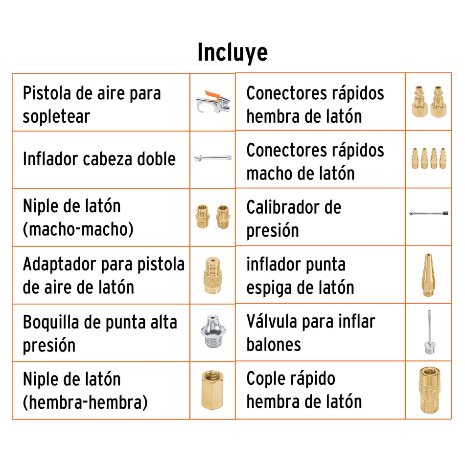 Juego de 17 piezas para compresor de aire, Truper Caja con 6, 19022