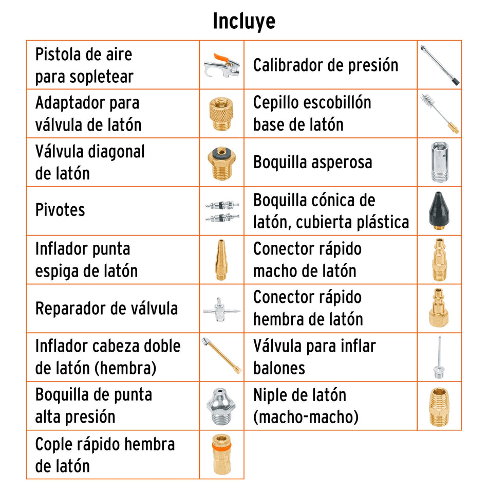 Juego de 18 piezas para compresor de aire, Truper Caja con 3, 19079