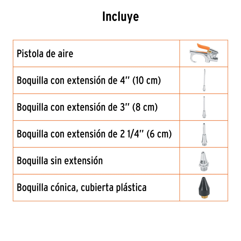 Juego de pistola y 5 boquillas para compresor de aire Caja con 6, 19077