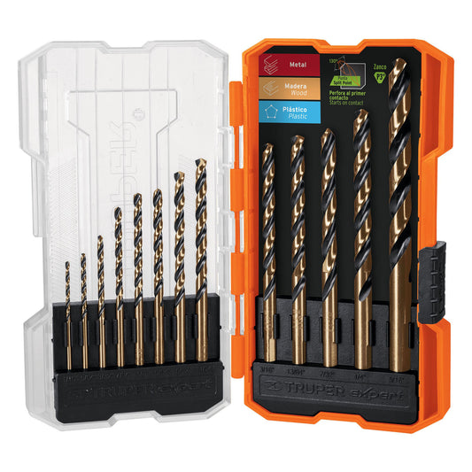 Juego de 13 brocas HSS para metal en estuche, Truper Expert Caja con 3, 11402