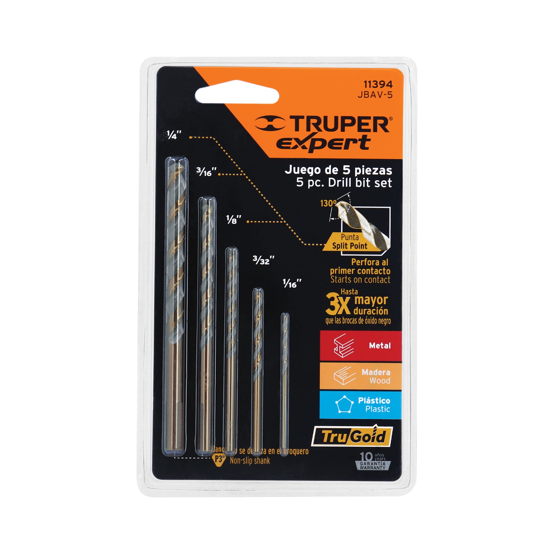 Juego de 5 brocas HSS para metal, Truper Expert, 11394