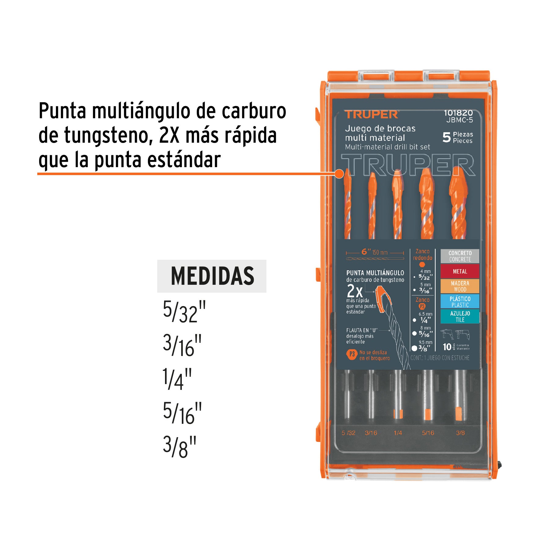 Juego de 5 brocas multimaterial, Truper, 101820