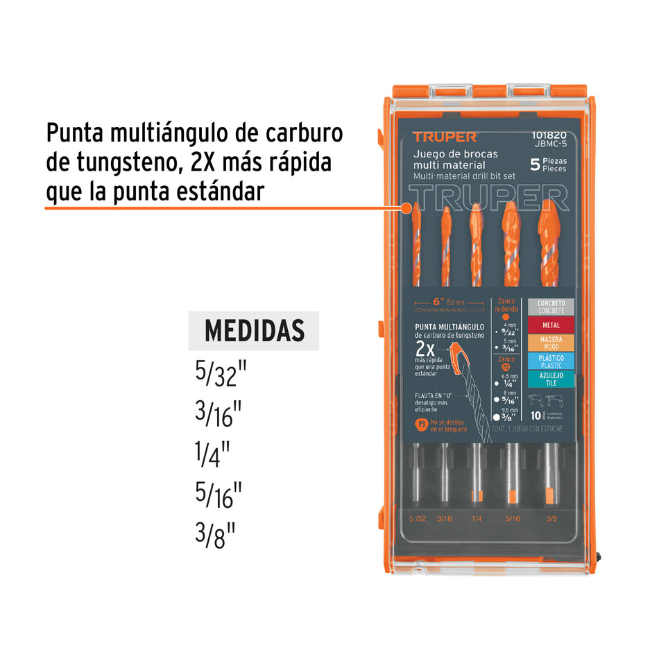 Juego de 5 brocas multimaterial, Truper Caja con 4, 101820