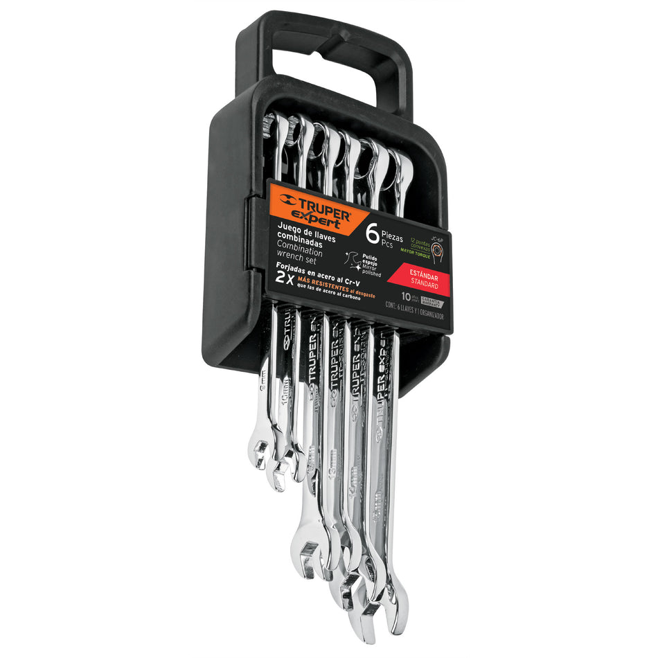 Juego de 6 llaves combinadas extralargas pulidas std, EXPERT Caja con 2, 15772