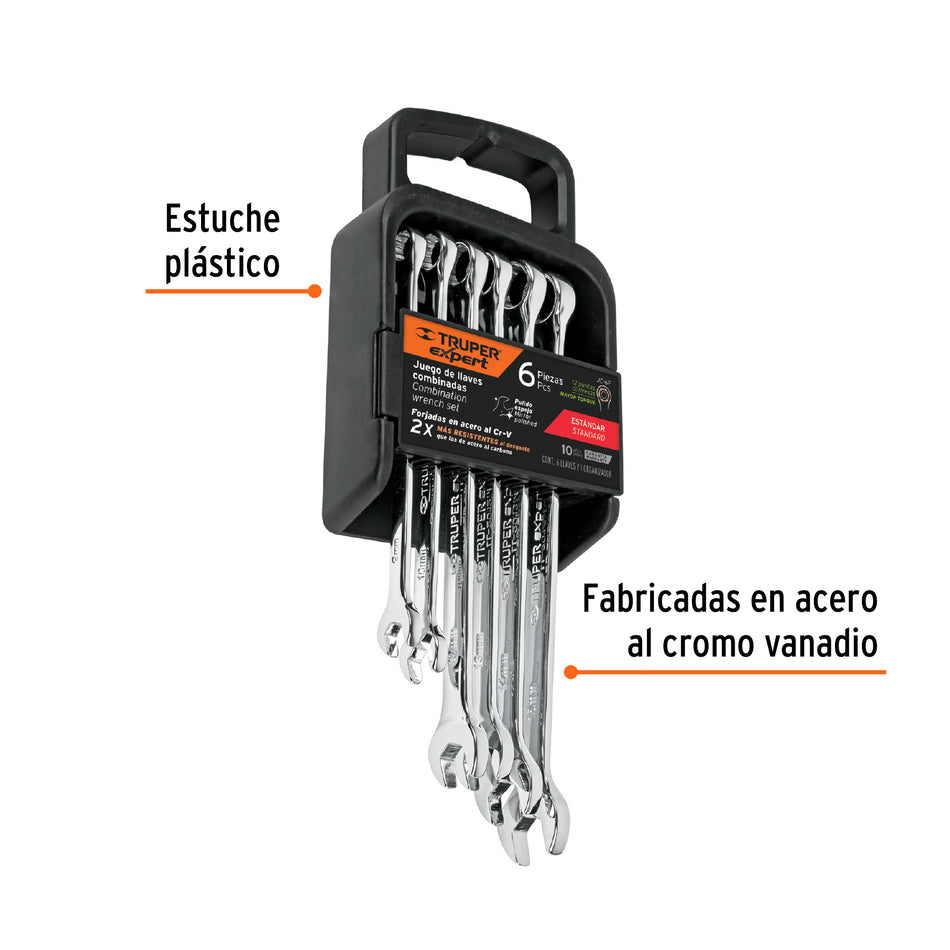Juego de 6 llaves combinadas extralargas pulidas std, EXPERT Caja con 2, 15772