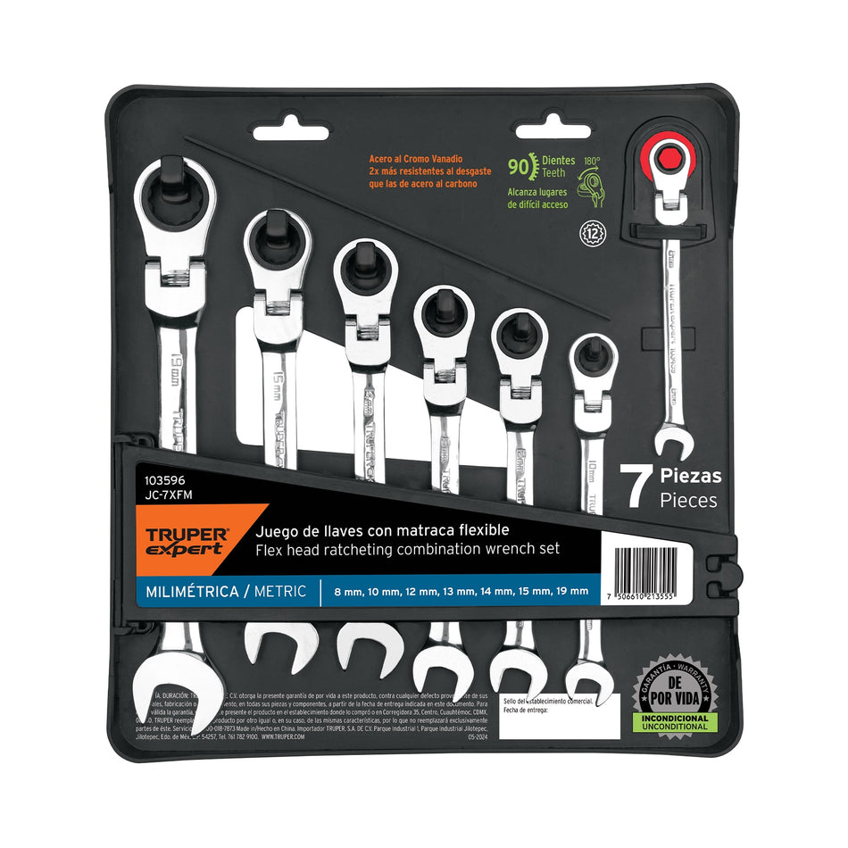 Juego de 7 llaves combinadas mm con matraca flexible, 103596