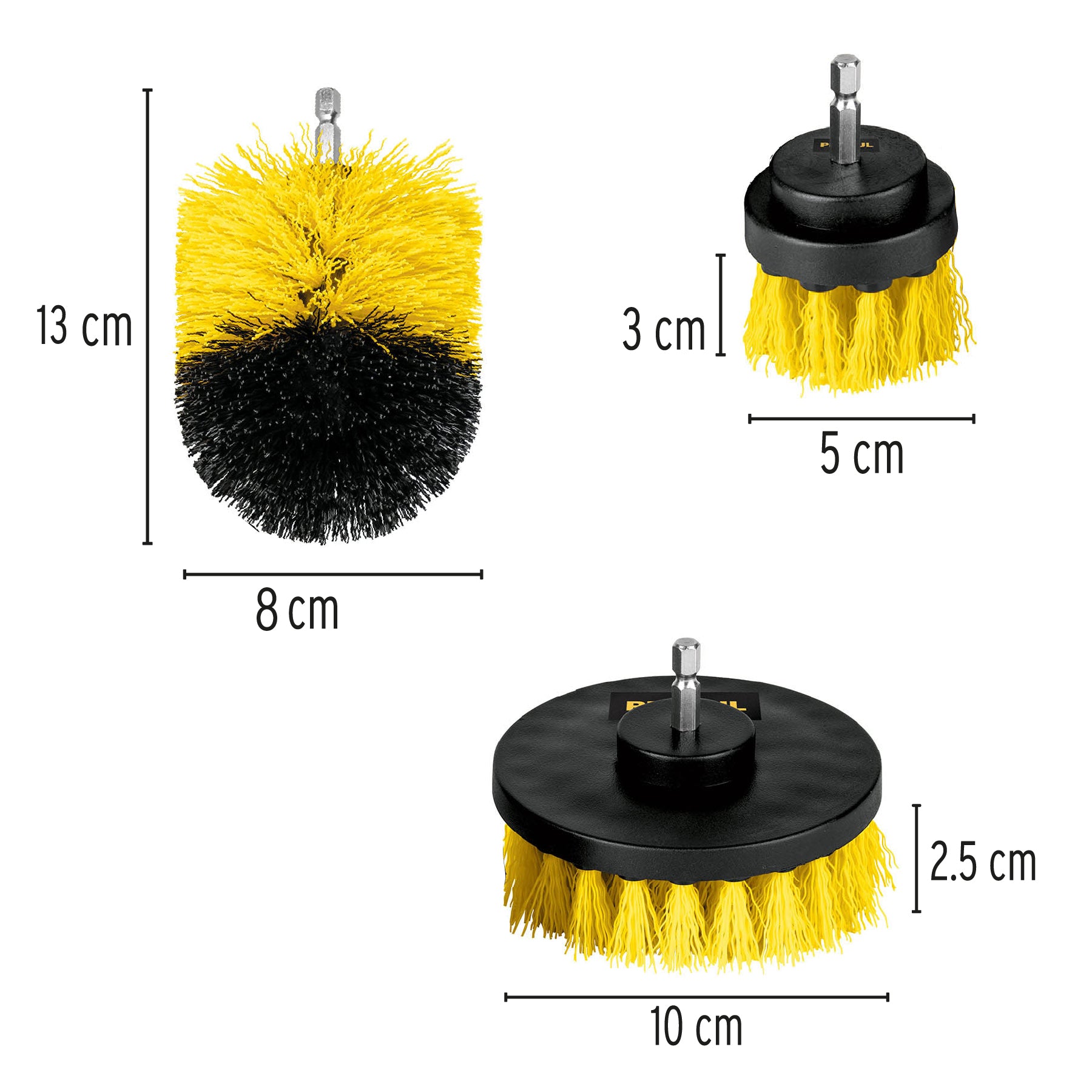 Juego de 3 cepillos multiusos para taladro, Pretul, 28152