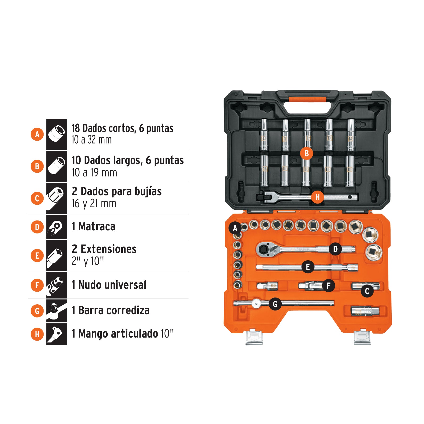 Juego de 36 herramientas cuadro 1/2' mm para mecánico, 102249