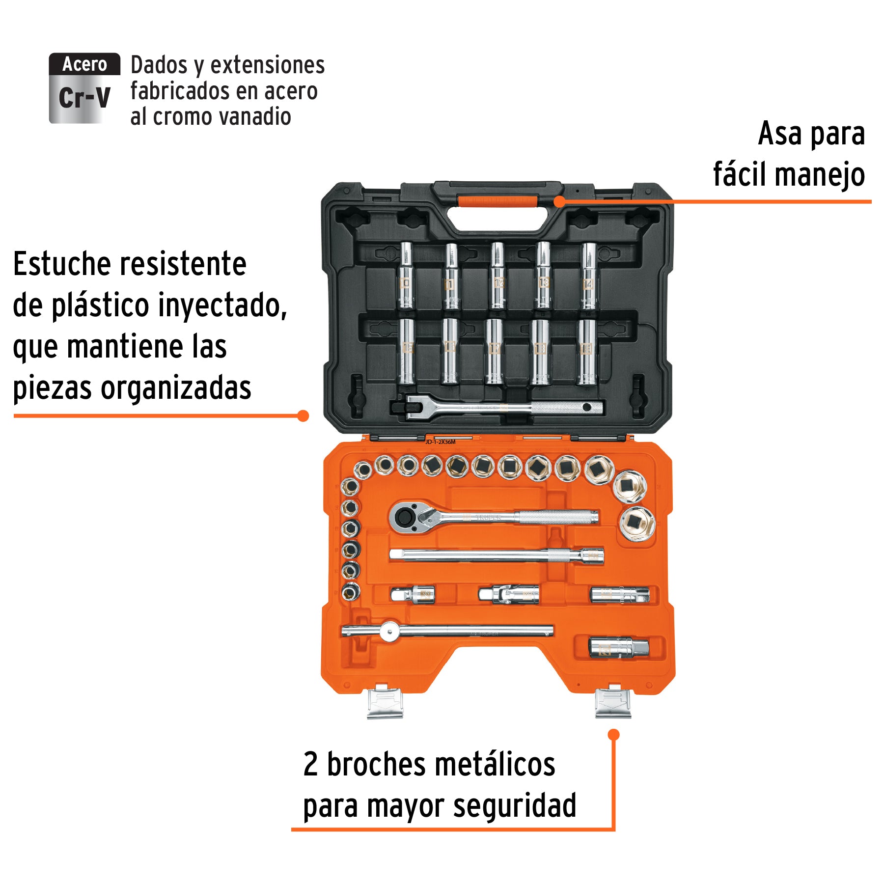 Juego de 36 herramientas cuadro 1/2' mm para mecánico, 102249