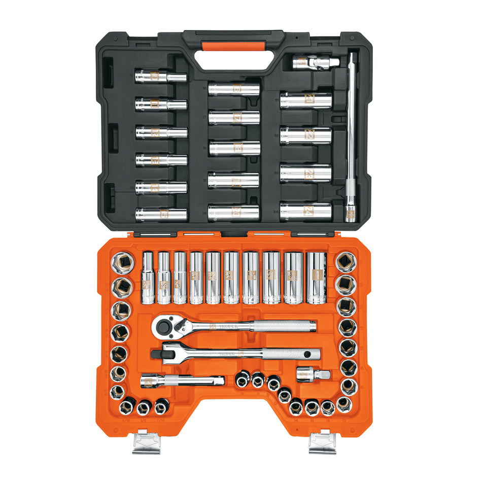 Juego de 56 herramientas cuadro 1/2' std y mm para mecánico, 102261