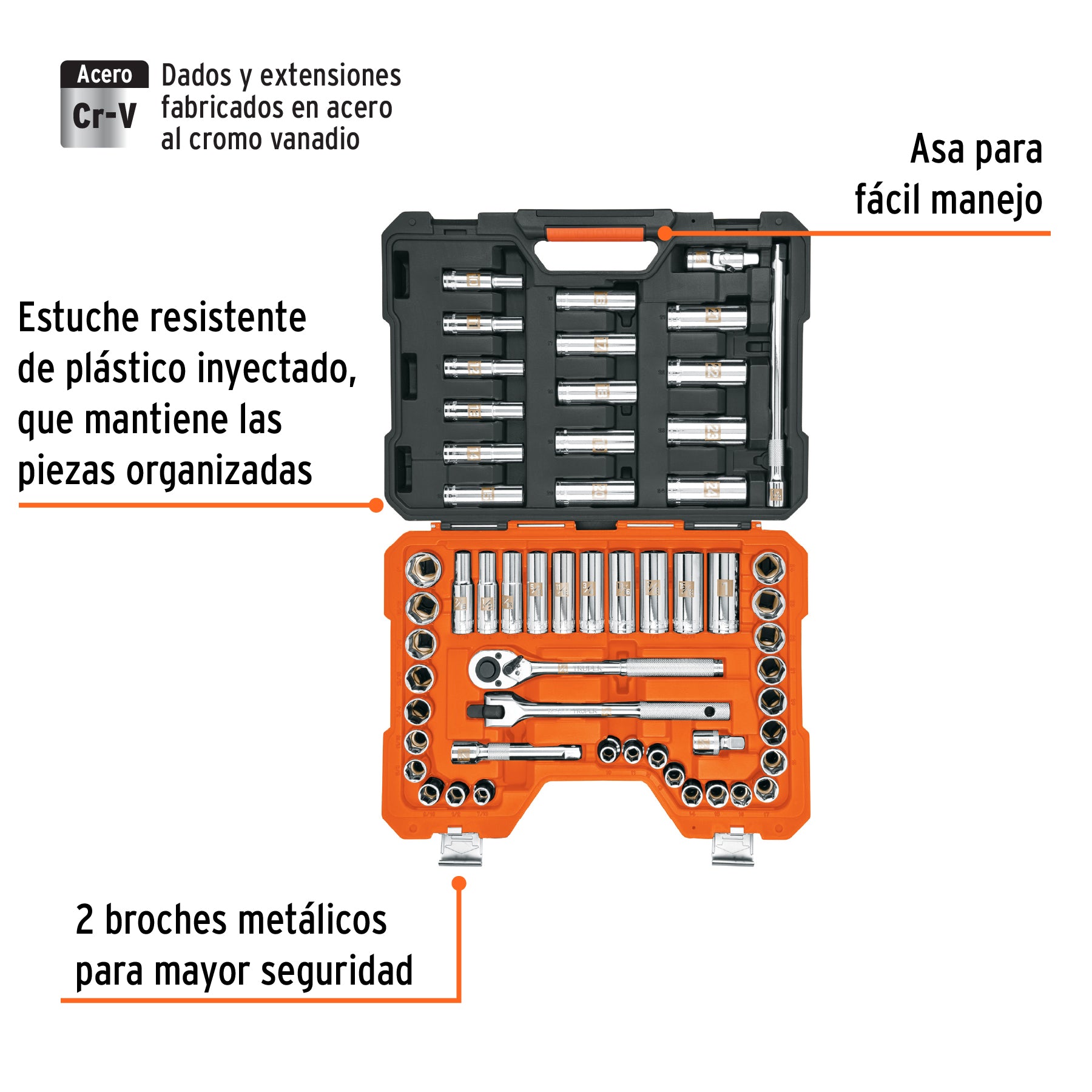 Juego de 56 herramientas cuadro 1/2' std y mm para mecánico, 102261