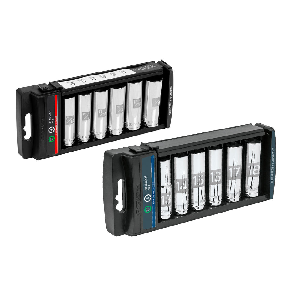 Juego 6 dados largos cuadro 1/2' mm, Truper Caja con 4, 14175