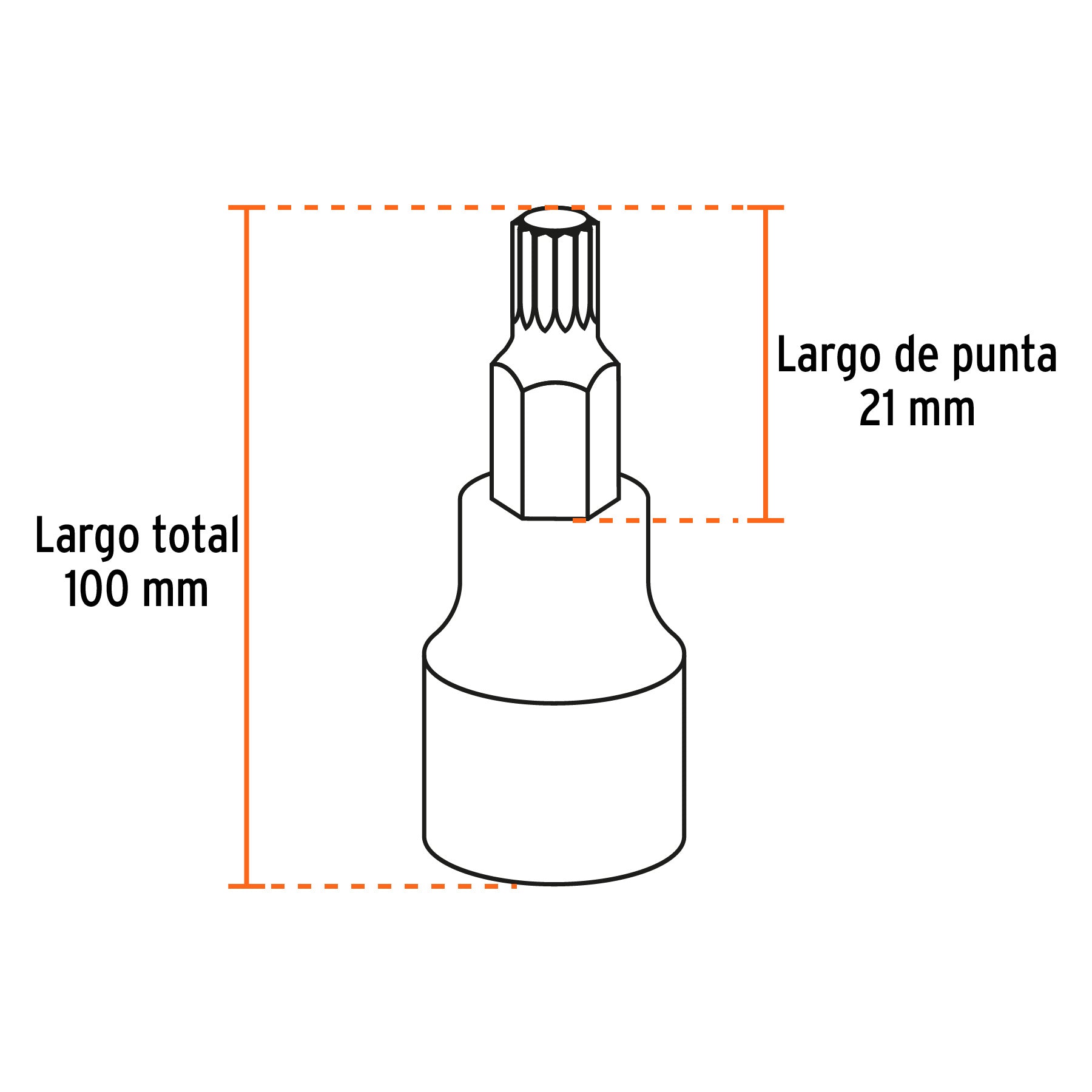 Juego de 7 dados cuadro 1/2' punta larga bristol, en estuche, 101306