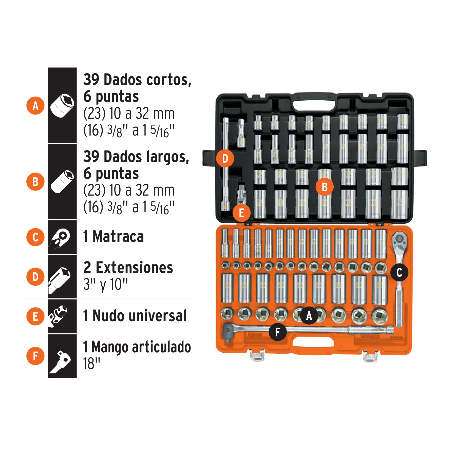 Juego de 83 herramientas cuadro 1/2' std y mm para mecánico, 102390