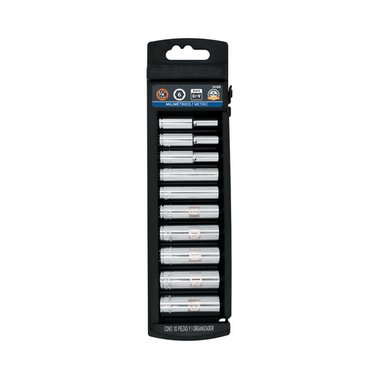 Juego de 10 dados largos cuadro 1/4' mm, Truper Caja con 4, 14168