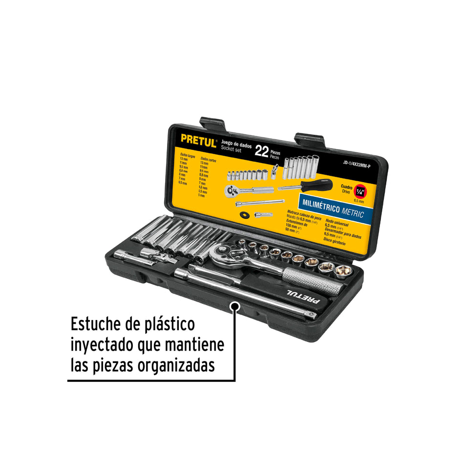 Juego de 22 herramientas 1/4' mm para mecánico, Pretul Caja con 2, 23980