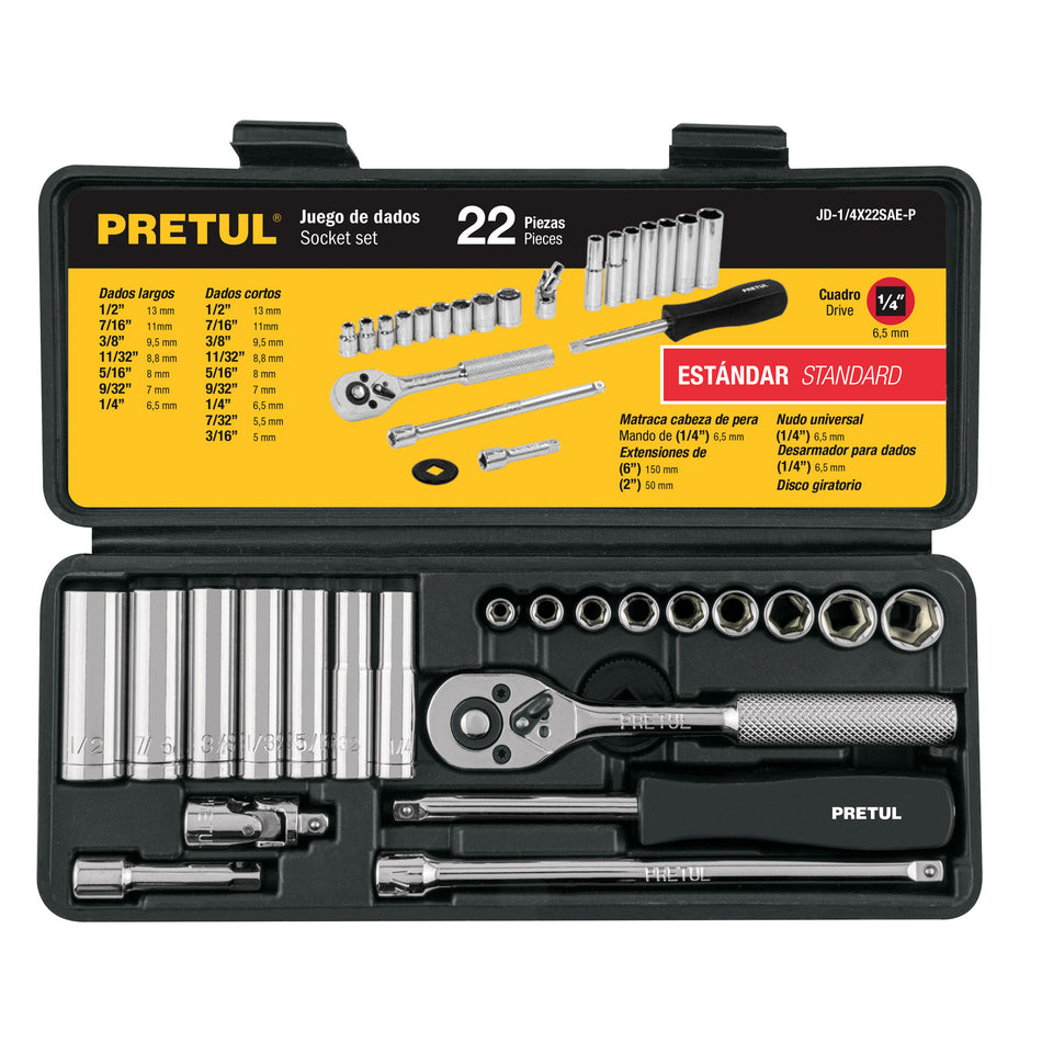 Juego de 22 herramientas 1/4' std para mecánico, Pretul Caja con 2, 23981