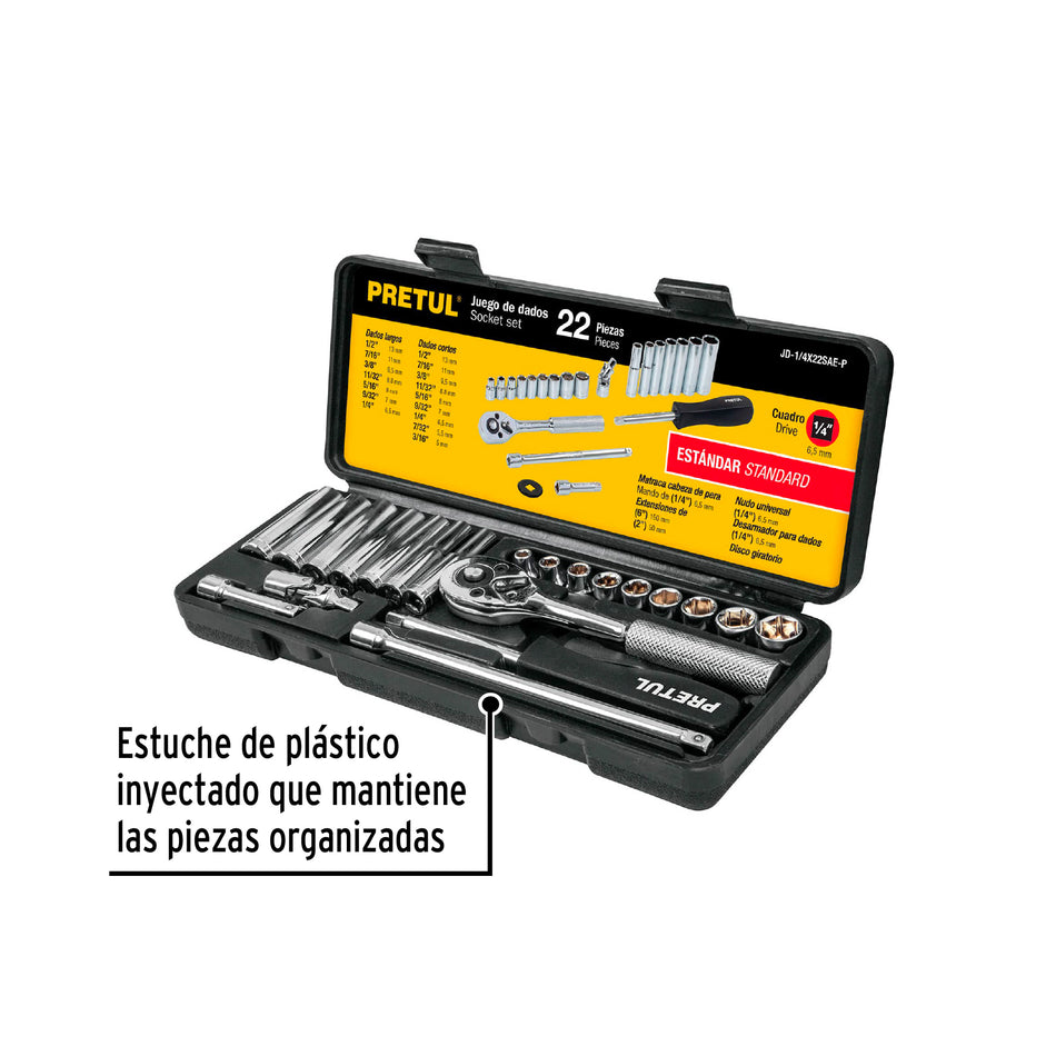 Juego de 22 herramientas 1/4' std para mecánico, Pretul Caja con 2, 23981