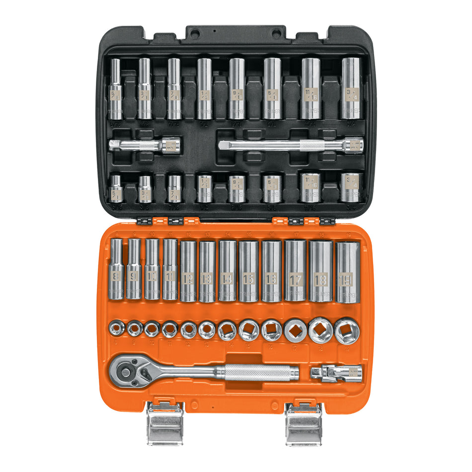 Juego de 45 herramientas cuadro 3/8' std y mm para mecánico, 102410