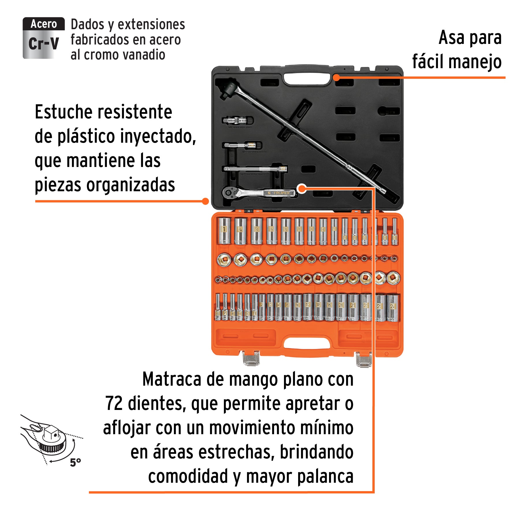 Juego de 73 herramientas cuadro 3/8' std y mm para mecánico, 102389