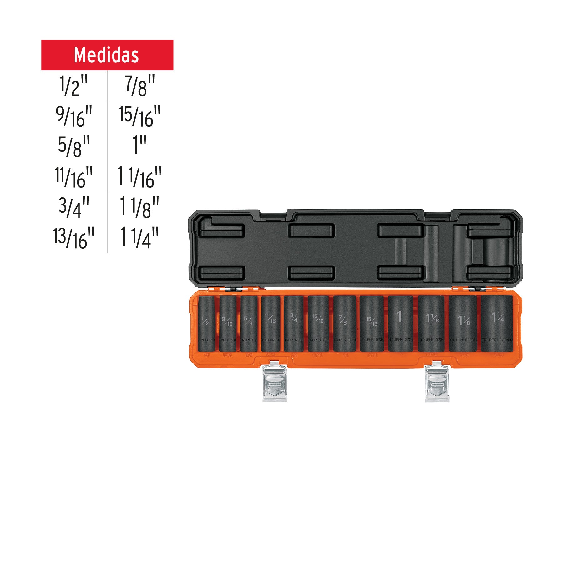 Juego de 12 dados largos cuadro 1/2' de impacto 6 puntas std, 100945