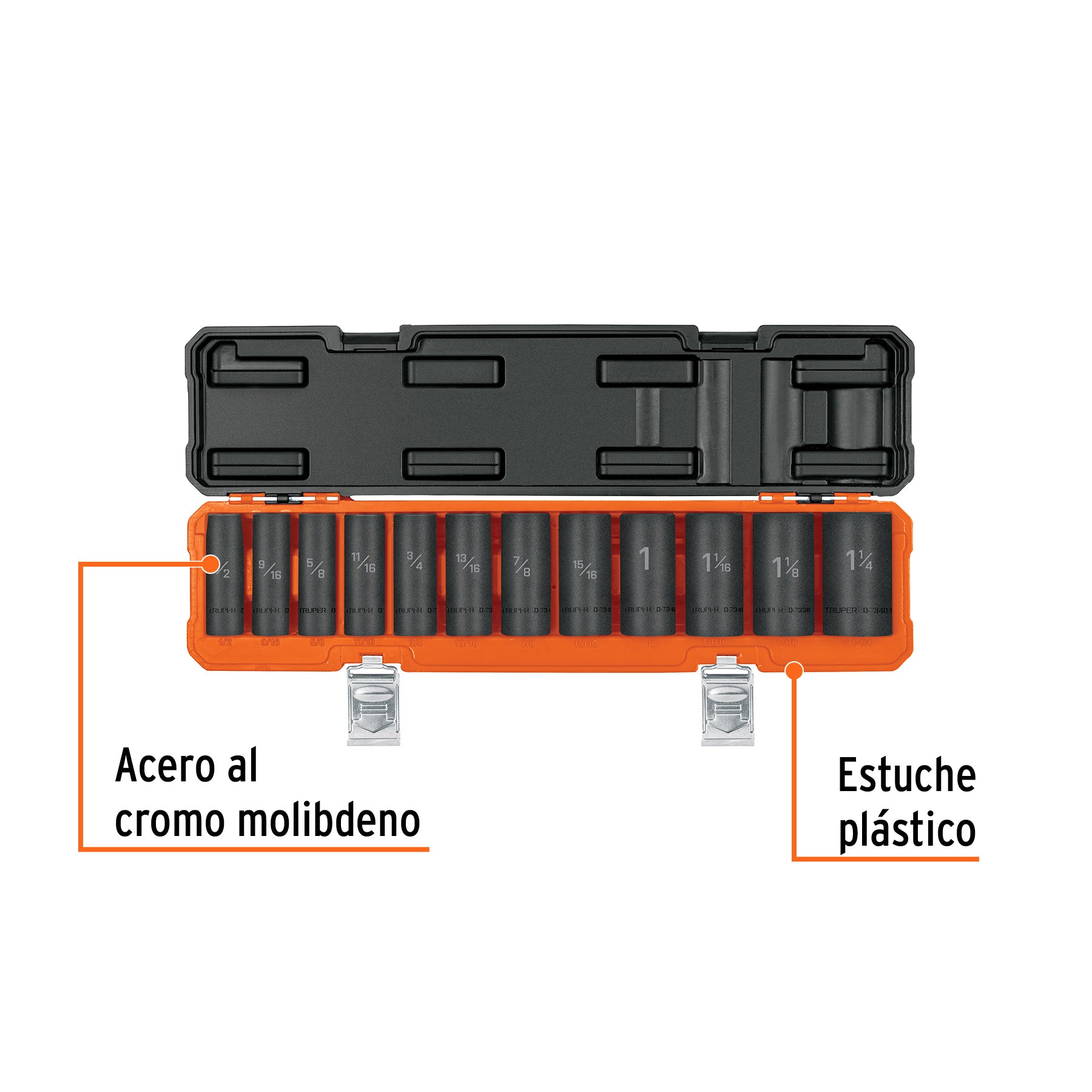 Juego de 12 dados largos cuadro 1/2' de impacto 6 puntas std, 100945