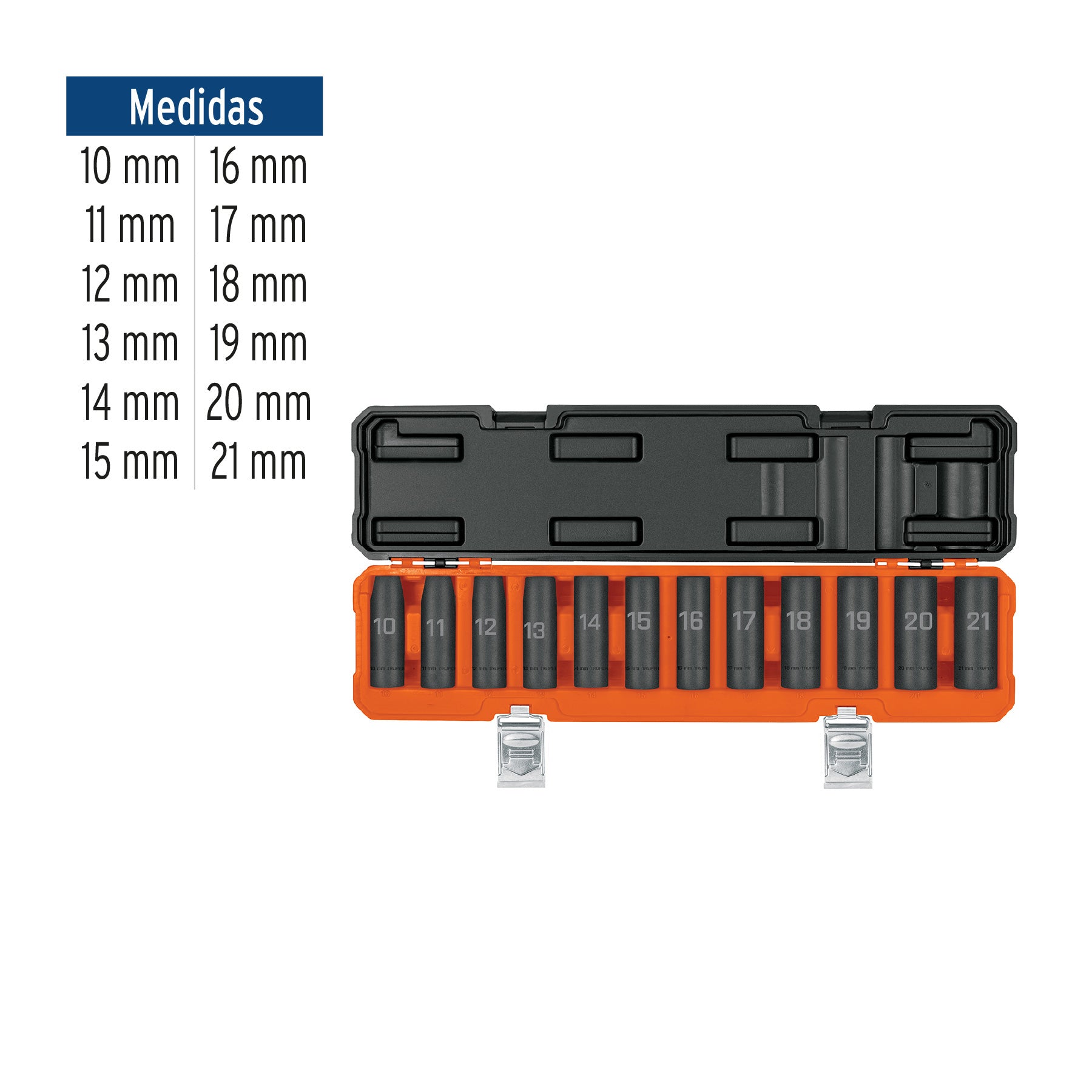 Juego de 12 dados largos de impacto cuadro 1/2', 6 puntas mm, 100946