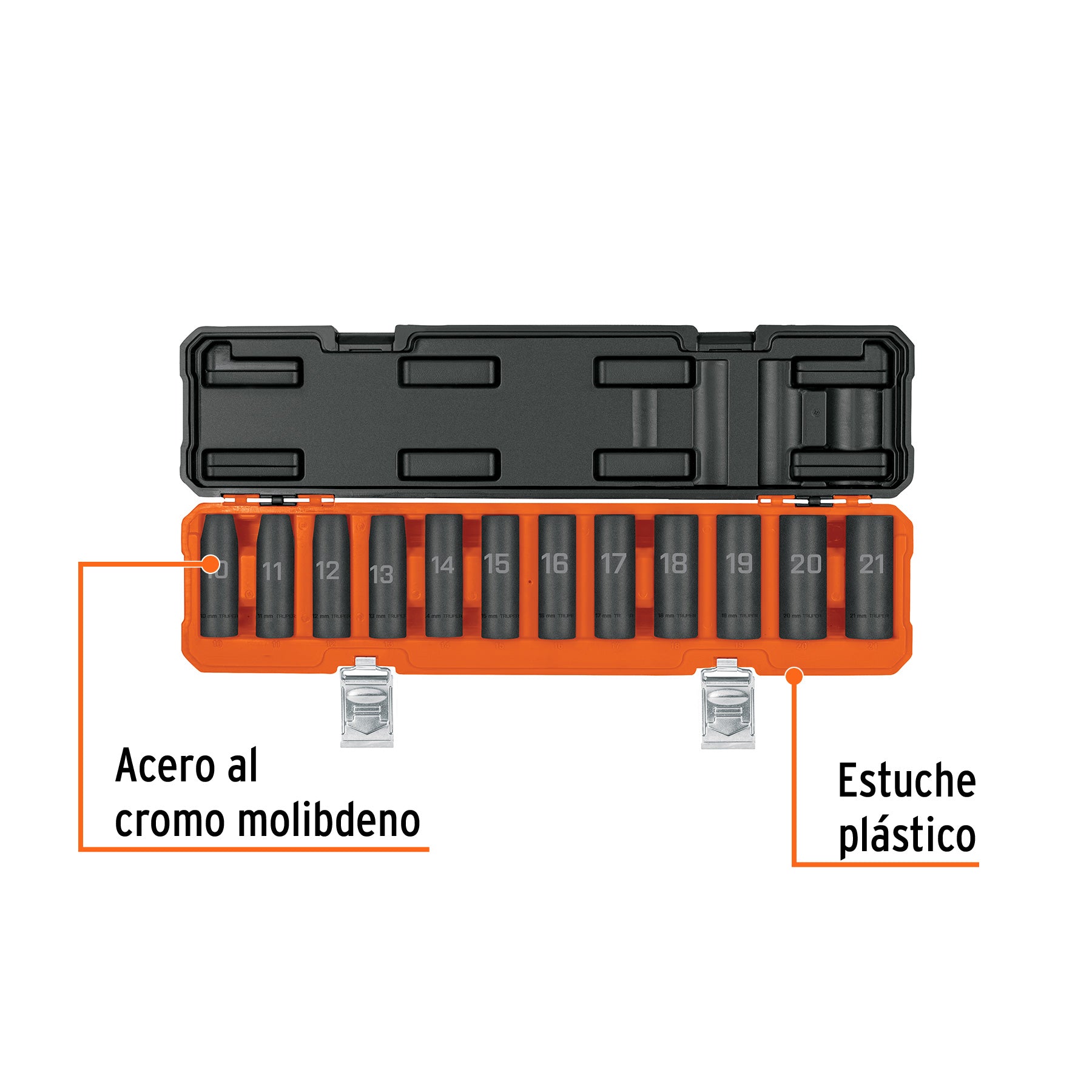 Juego de 12 dados largos de impacto cuadro 1/2', 6 puntas mm, 100946