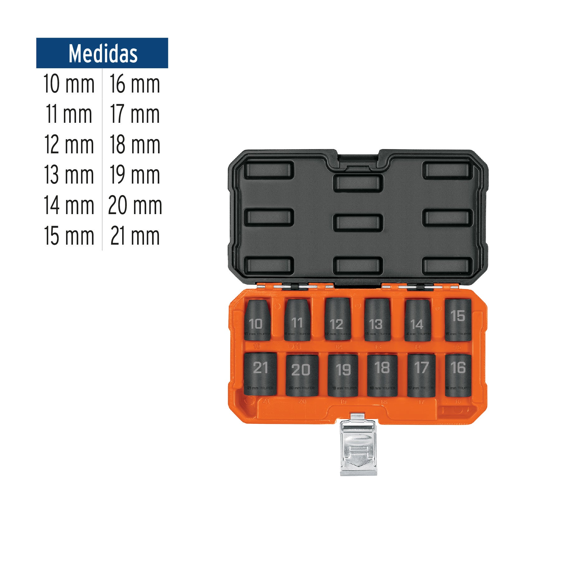 Juego de 12 dados de impacto cuadro 1/2', 6 puntas mm, 100944