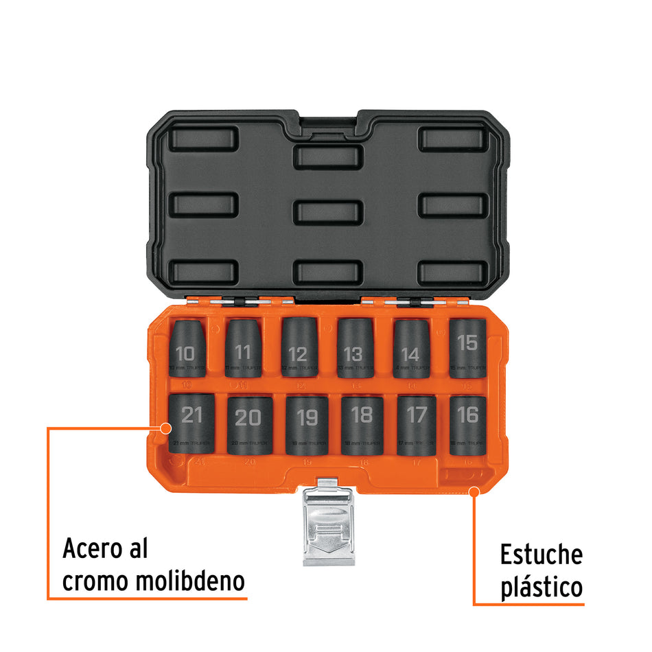 Juego de 12 dados de impacto cuadro 1/2', 6 puntas mm, 100944