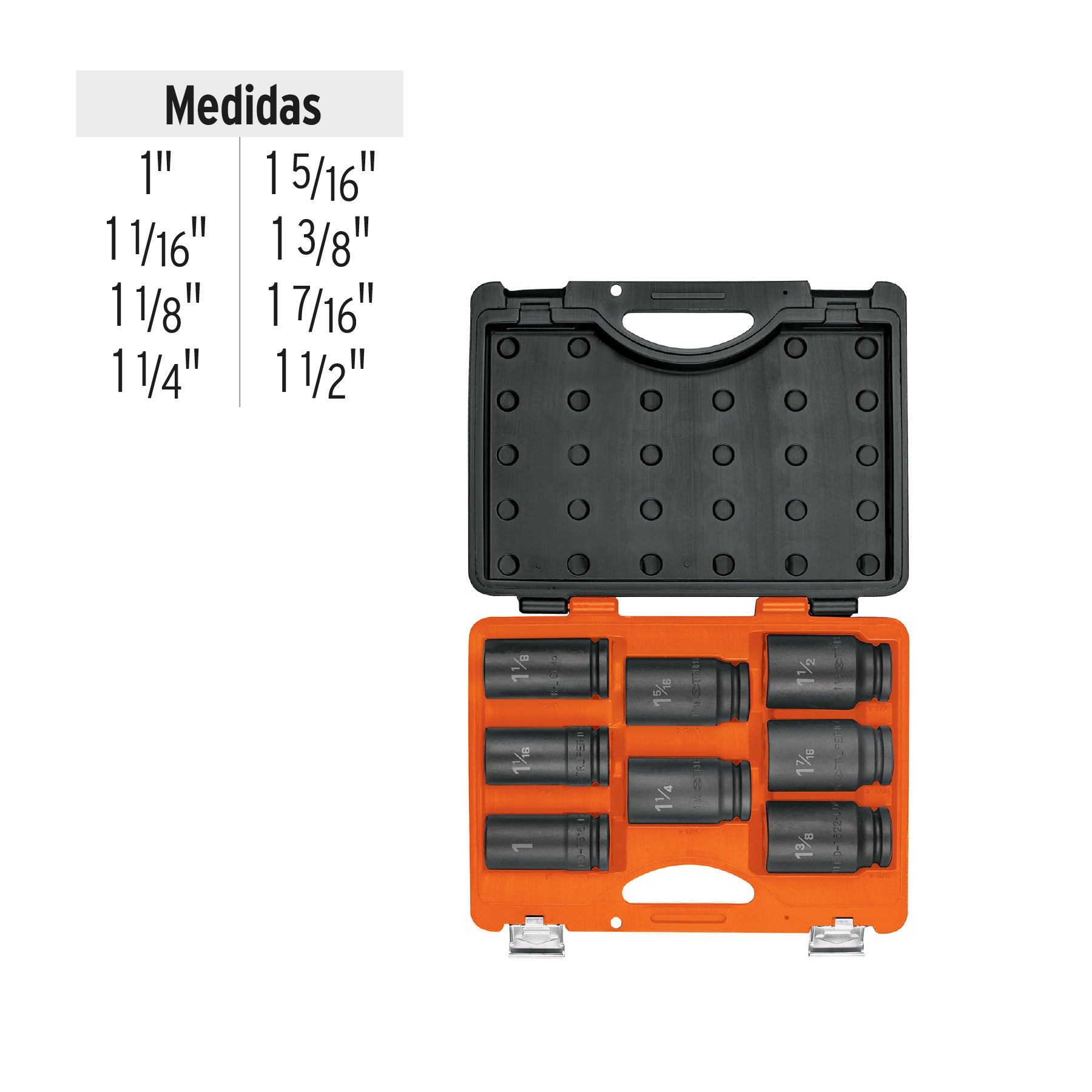 Juego de 8 dados largos cuadro 3/4' de impacto 6 puntas std, 100948