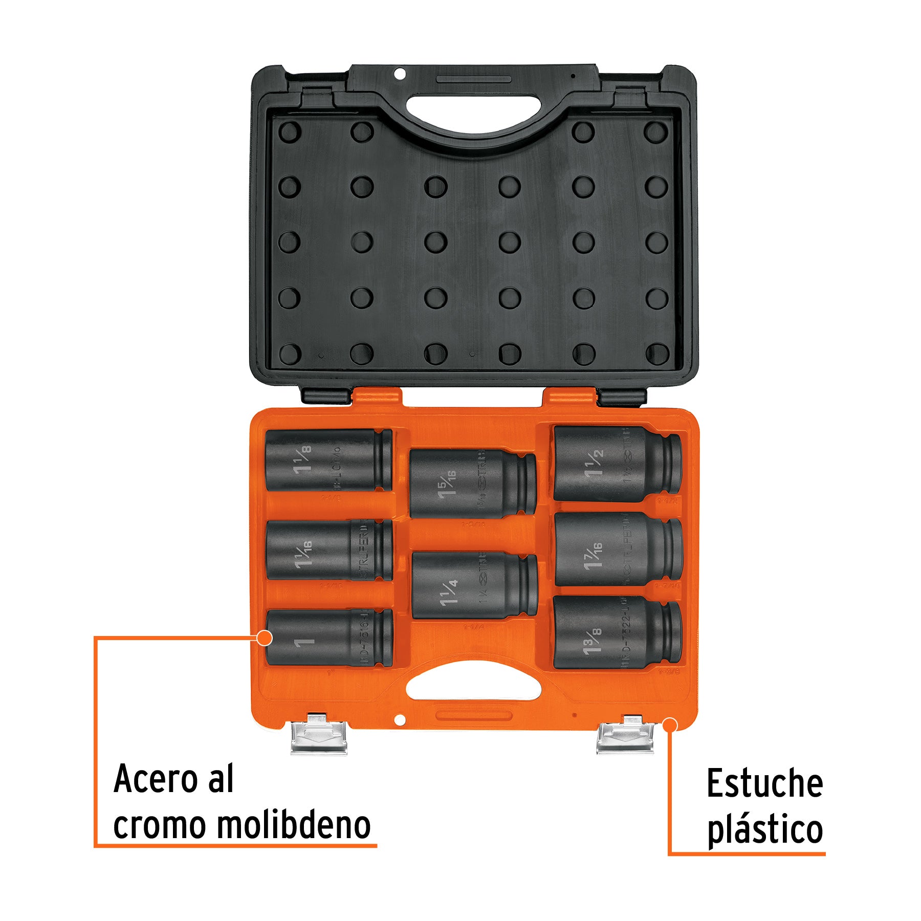 Juego de 8 dados largos cuadro 3/4' de impacto 6 puntas std, 100948