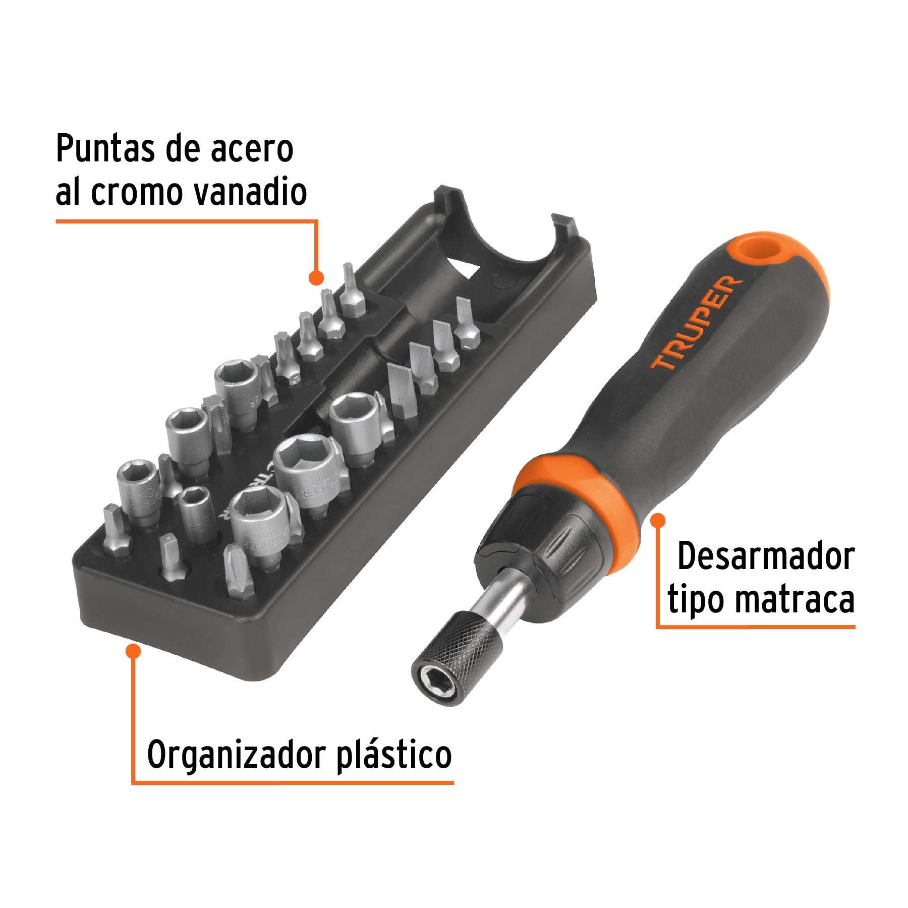 Desarmador tipo matraca con 17 puntas y 7 dados, Truper, 18222