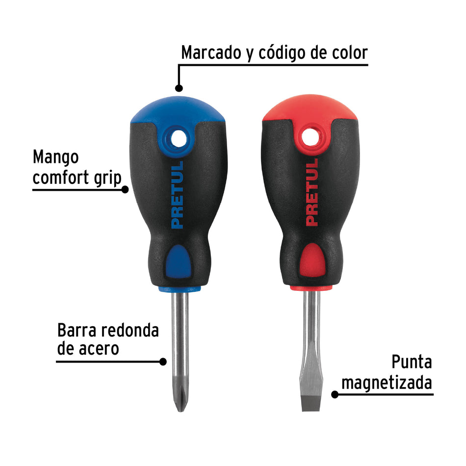 Dúo de desarmadores 1/4' x 1-1/2' mango Comfort Grip, Pretul Caja con 6, 20217