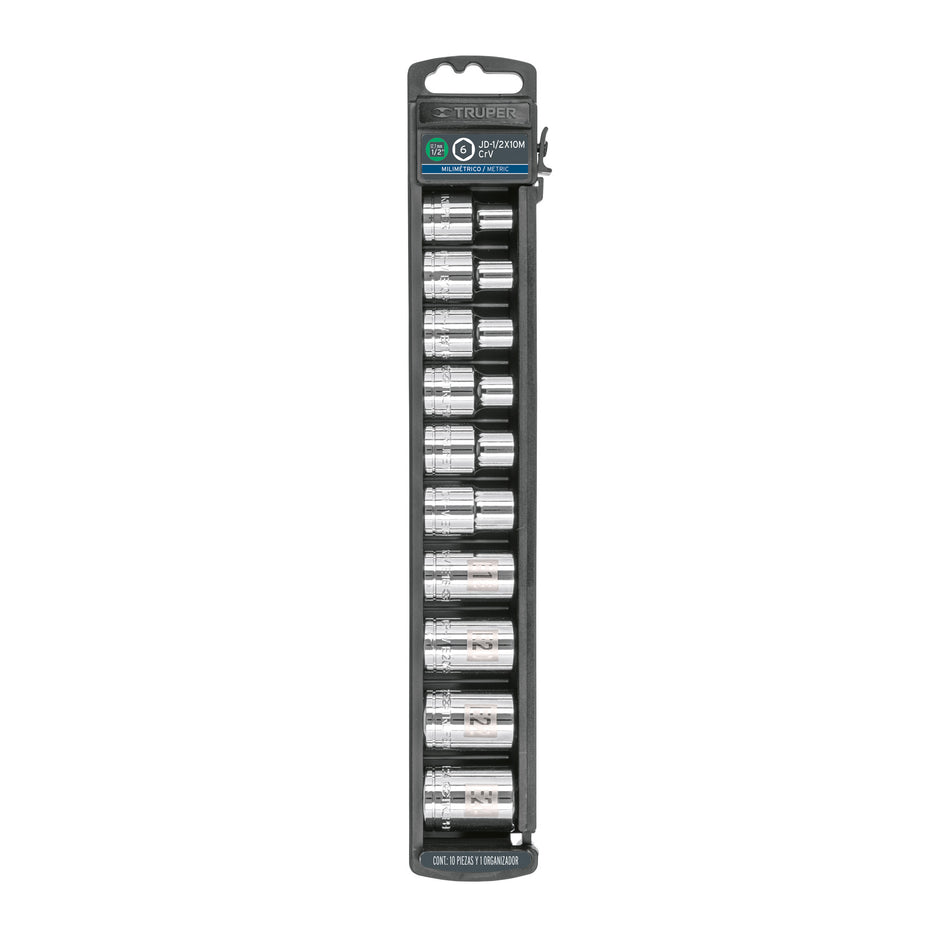 Juego de 10 dados cuadro 1/2' torx, Truper Caja con 4, 10026