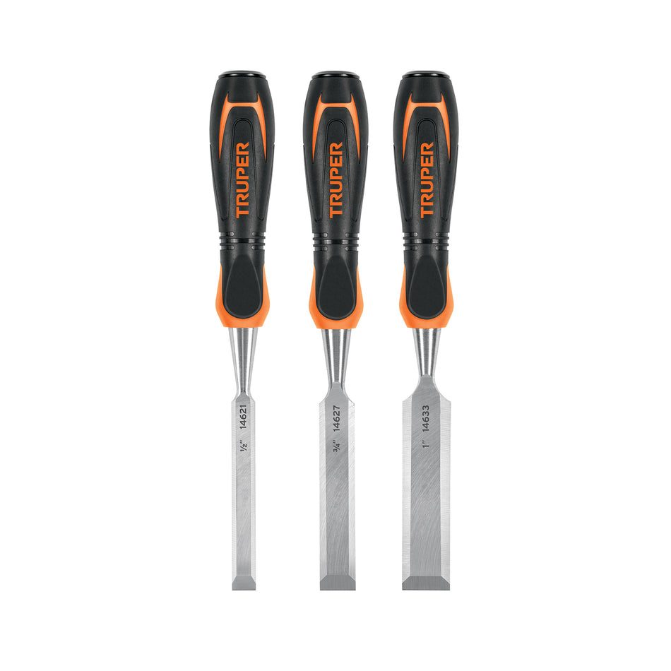 Juego de 3 formones mango Comfort Grip, Truper Caja con 3, 17759