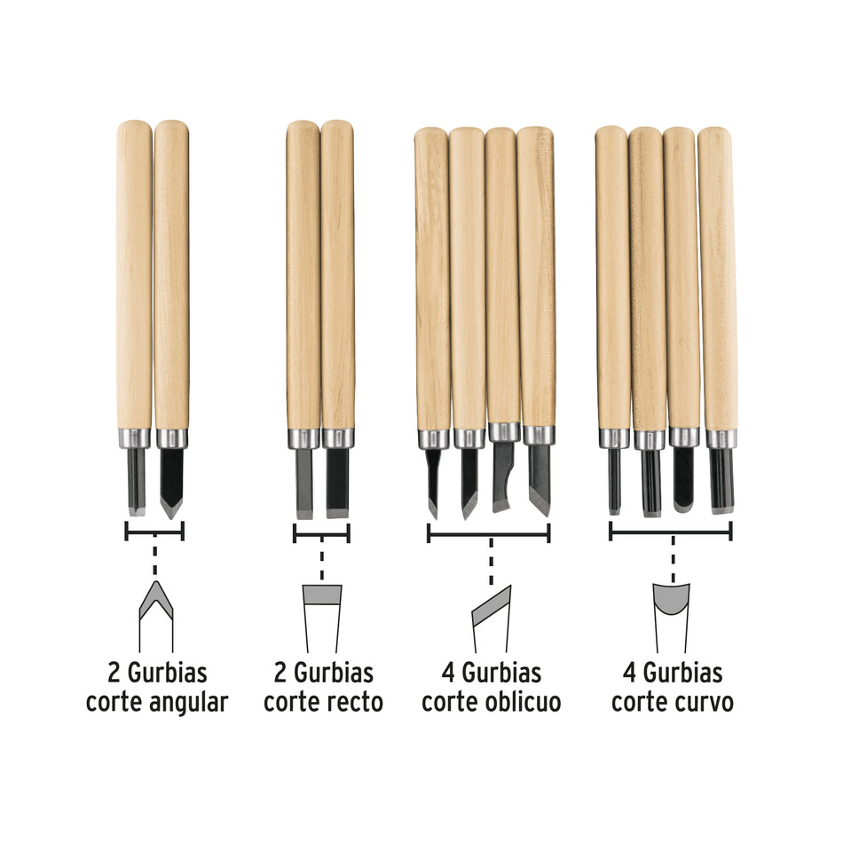 Juego de 12 gurbias escolares para madera, Pretul Caja con 6, 26094