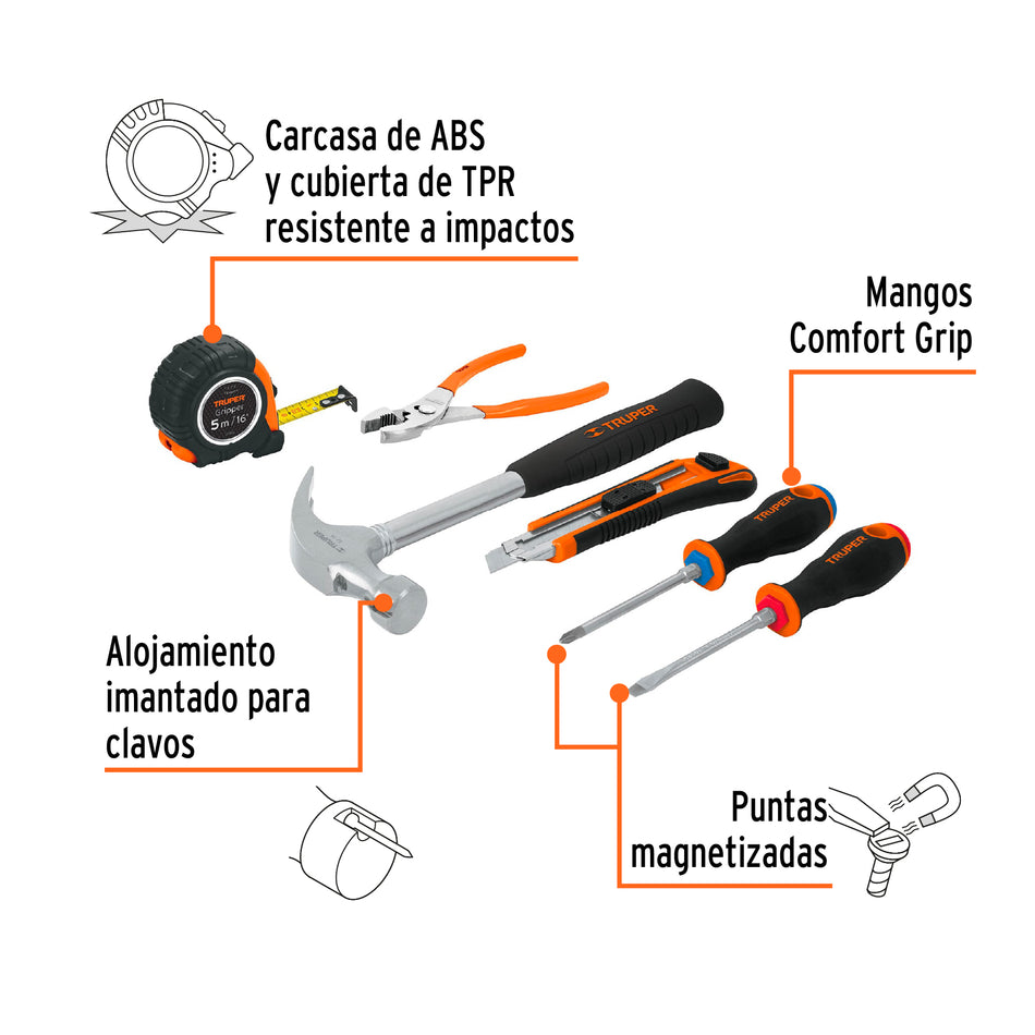 Juego de 6 herramientas caseras, Truper Caja con 2, 14651