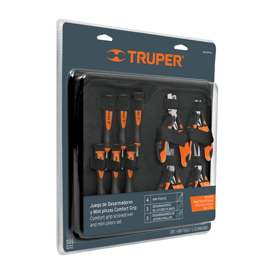 Juego 6 desarmadores de joyero y 4 mini pinzas Comfort Grip Caja con 4, 18200