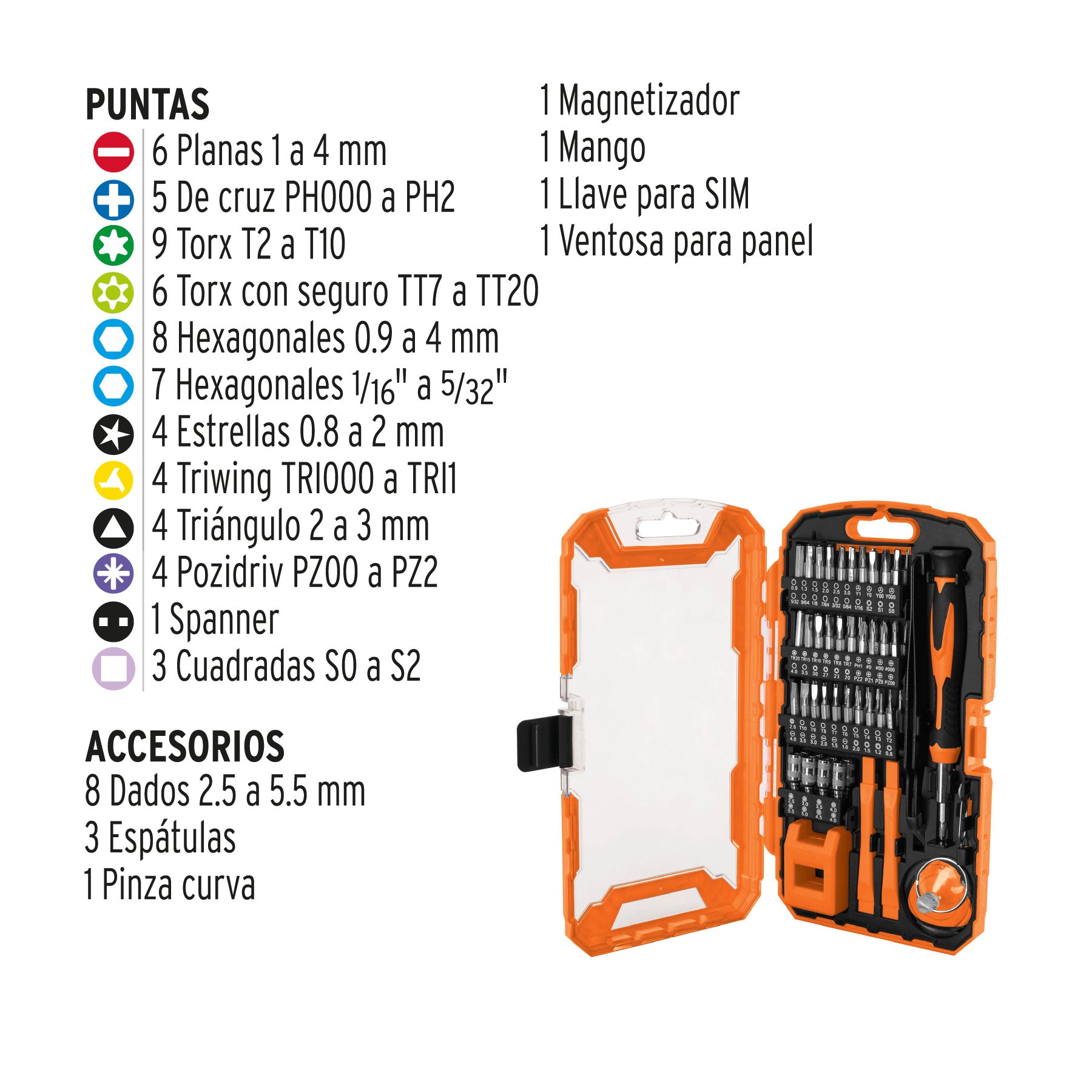 Juego de 77 piezas para reparación de electrónica, Truper, 100373