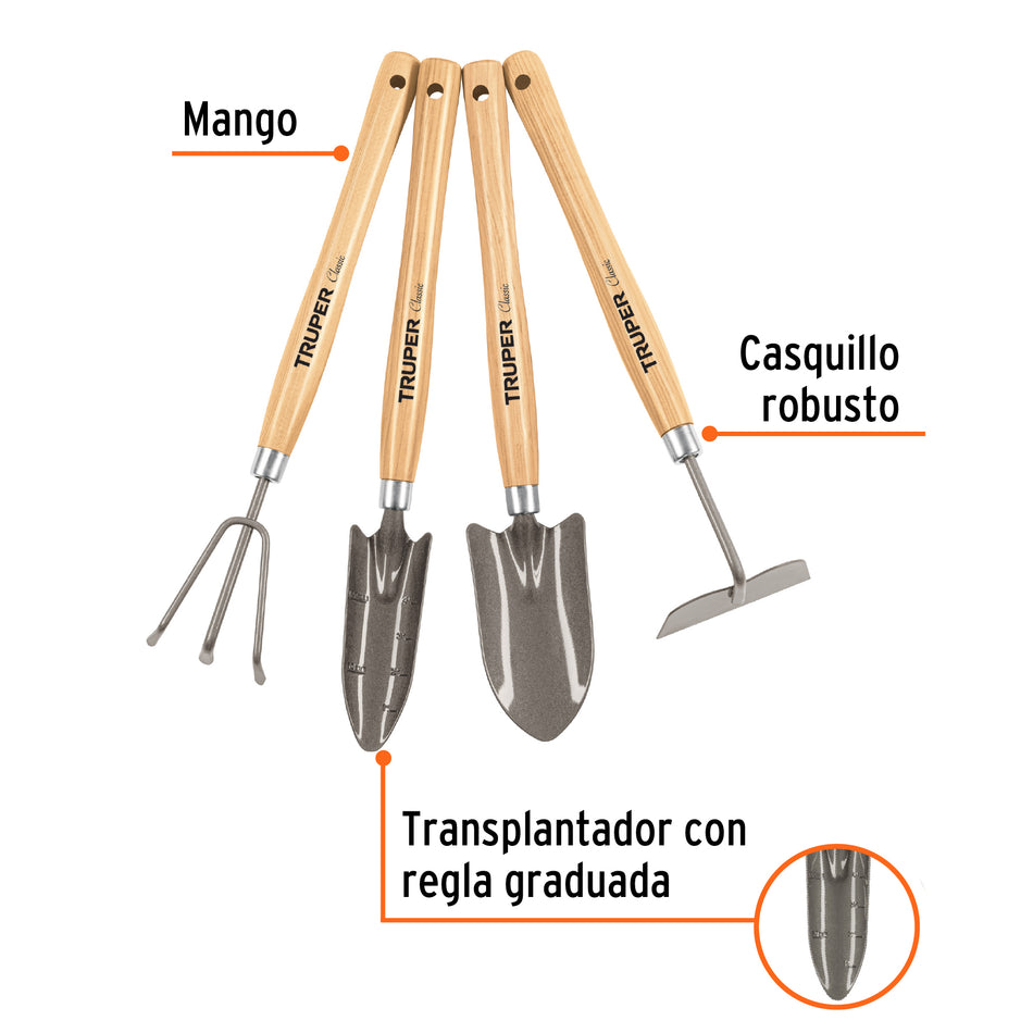 Juego de 4 herramientas para jardín, mango 12-1/4', TRUPER Caja con 6, 15040