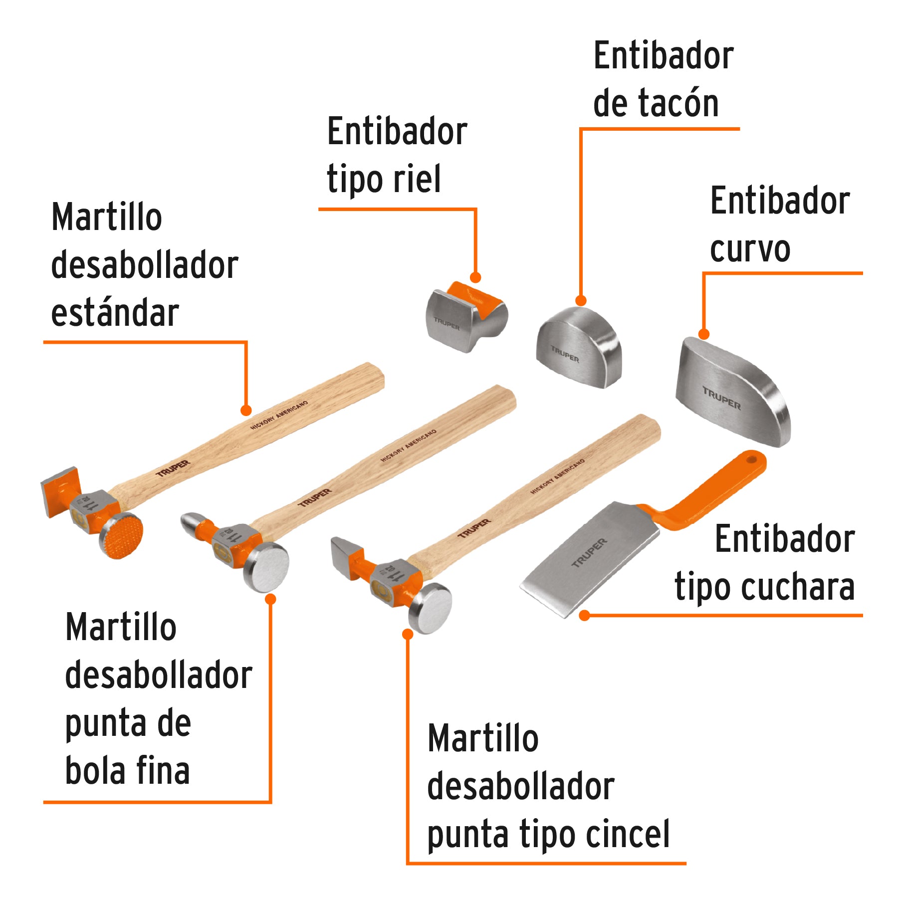 Juego 7 piezas de martillos y entibadores para hojalatero, 100785