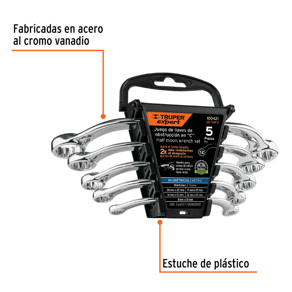 Juego de 5 llaves pulidas de obstrucción en 'C' mm, EXPERT, 100421