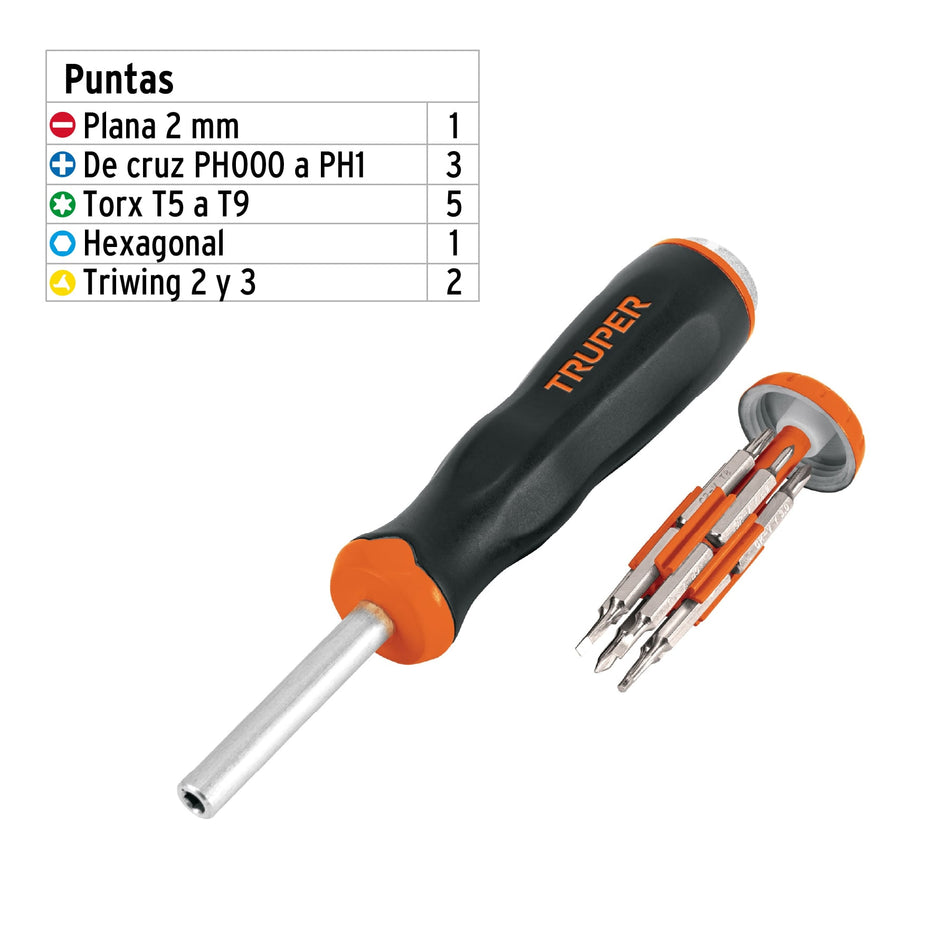 Desarmador de joyero multi puntas 12 en 1, Truper Caja con 6, 102503