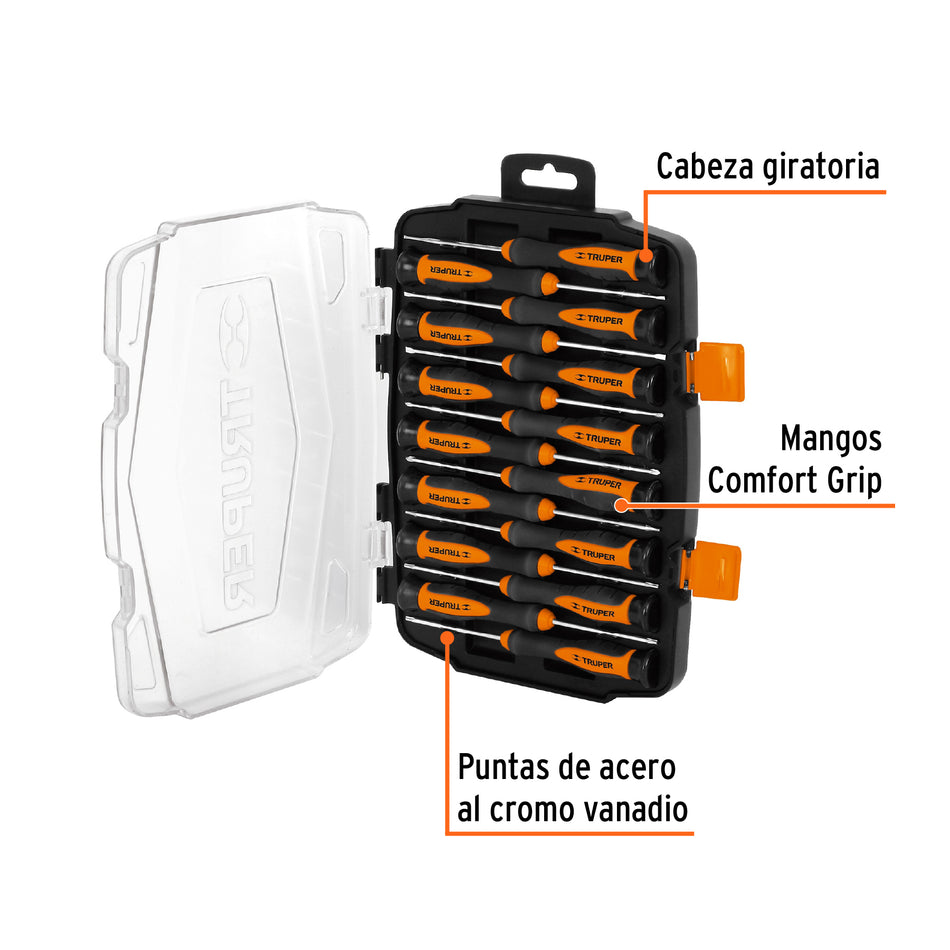 Juego con 15 desarmadores largos de precisión, Truper Caja con 2, 14157