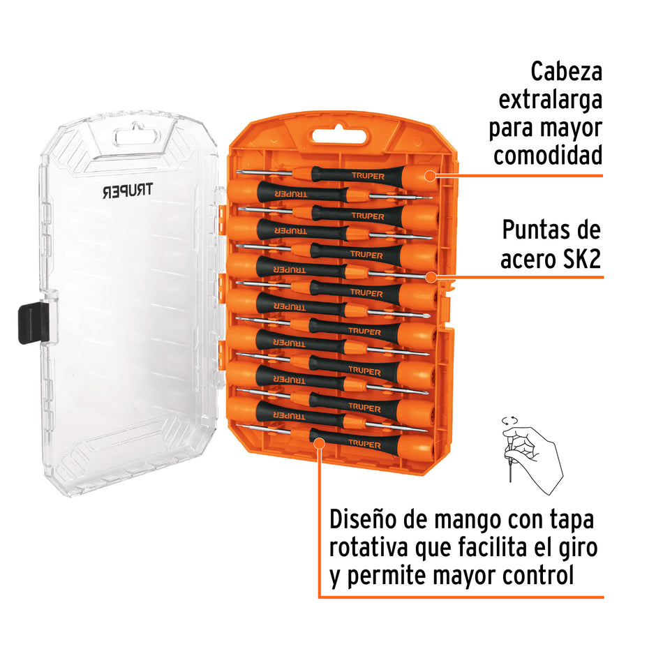Juego con 15 desarmadores de precisión, Truper Caja con 2, 14205
