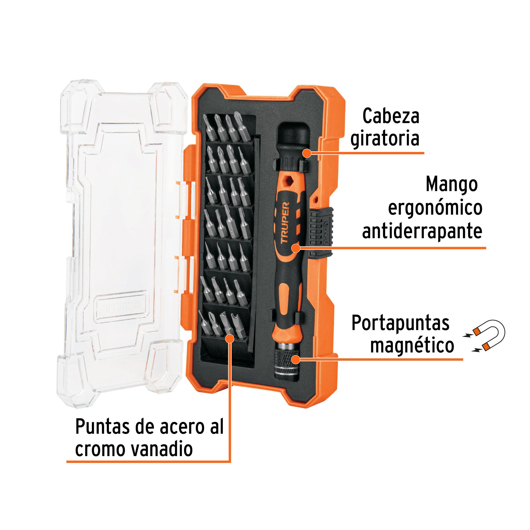 Desarmador de precisión con 28 puntas intercambiables, 14160